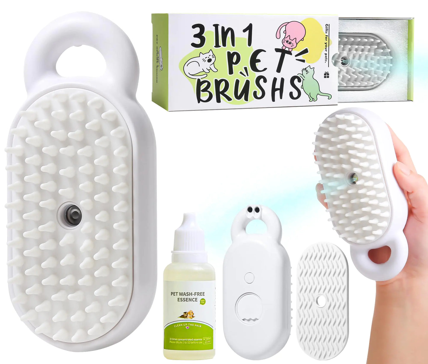 Cat Steam Brush Pet Steam Brush Spray Comb for Cats Massage SheddingWater Brush for Dogs/Cats Steaming Cat Grooming Brush for Removing Tangled and Loose Hair Steam Brush for Cats (White)